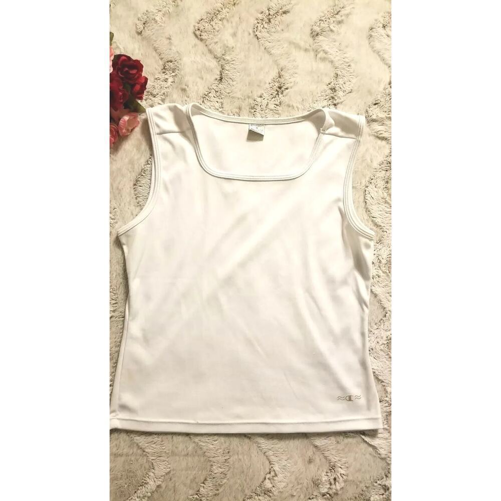 Vintage Champion White Sleeveless Activewear Tank Top Square Neck Size M